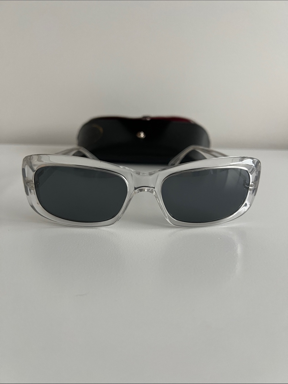 Furla Clear Frame Black Lens Rectangular Sunglasses